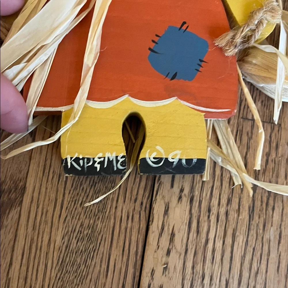 Colorful Wooden Scarecrow Decor with Straw Hat